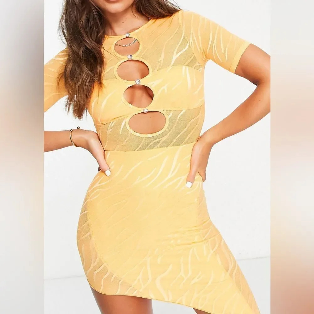 Orange asymmetrical midi dress with cut outs